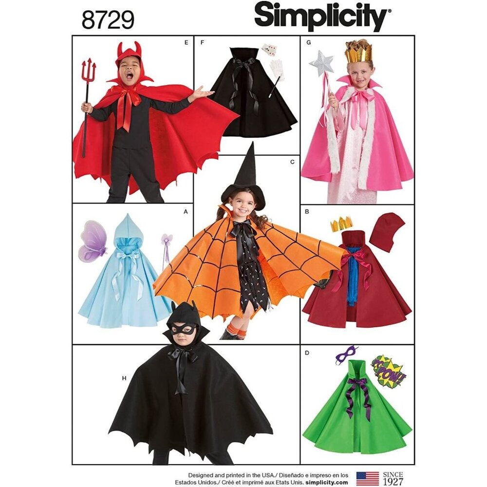 Simplicity Sewing Pattern 8729 Cape Costume Childs Unisex Size‎ S-L